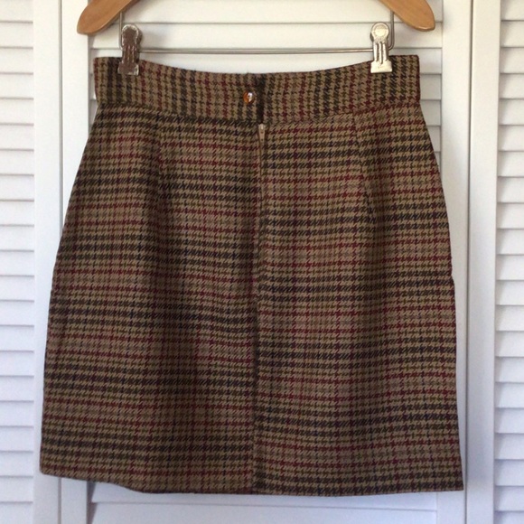 Vintage Expressions brown, blue, burgundy, green herringbone 100% wool skirt, 10 - Picture 2 of 4